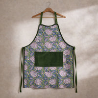 Thumbnail for Handmade Block Print Cotton Apron, Velvet Pocket, Adjustable Straps