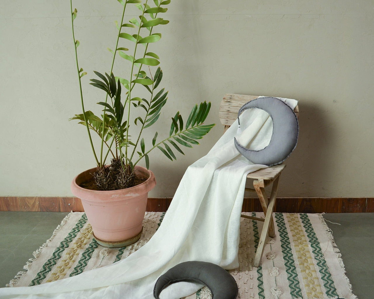 Linen crescent moon inspired pillow for kids