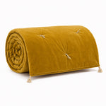 Thumbnail for Golden Mustard Cotton Velvet Bed Runner | Hand-Tucked Bed Scarf with Tassels | Luxury Sofa Throw