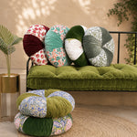 Thumbnail for Hand Block Printed round pleated Cushion pillow for seat pad for chair for stool