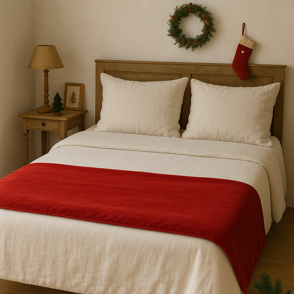 Christmas Red Bed Scarf in Cotton Velvet