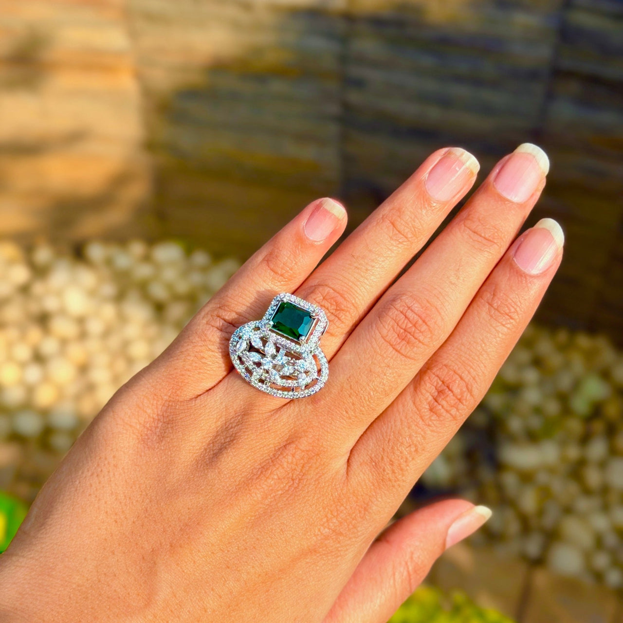 Personalized Emerald Birthstone Ring – Sterling Silver Adjustable Valentine Gift