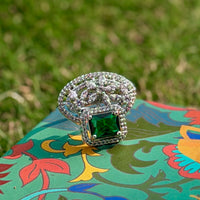 Thumbnail for Personalized Emerald Birthstone Ring – Sterling Silver Adjustable Valentine Gift