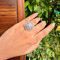 Thumbnail for Elegant Floral CZ Statement Ring | Silver Plated Cocktail Ring Jewelry for Her