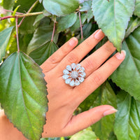 Thumbnail for Floral CZ Adjustable Ring – Silver Tone Flower Statement Jewelry