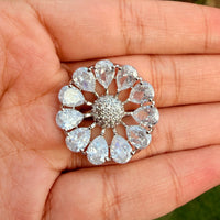 Thumbnail for Floral CZ Adjustable Ring – Silver Tone Flower Statement Jewelry