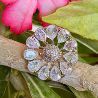 Thumbnail for Floral CZ Adjustable Ring – Silver Tone Flower Statement Jewelry