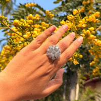 Thumbnail for Elegant White American Diamond Ring – Adjustable Silver CZ Cocktail Ring for Prom