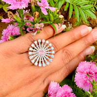 Thumbnail for Adjustable Blush Pink CZ Statement Ring – Silver American Diamond Cocktail Ring