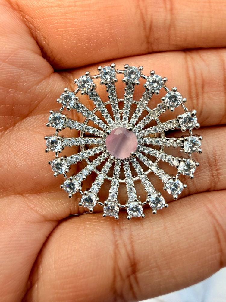 Adjustable Blush Pink CZ Statement Ring – Silver American Diamond Cocktail Ring