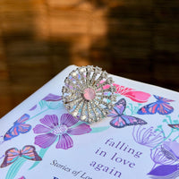 Thumbnail for Adjustable Blush Pink CZ Statement Ring – Silver American Diamond Cocktail Ring