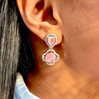 Thumbnail for Designer Pink Crystal Drop Earrings – Silver Plated Gift for Her