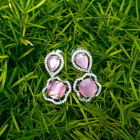 Thumbnail for Designer Pink Crystal Drop Earrings – Silver Plated Gift for Her