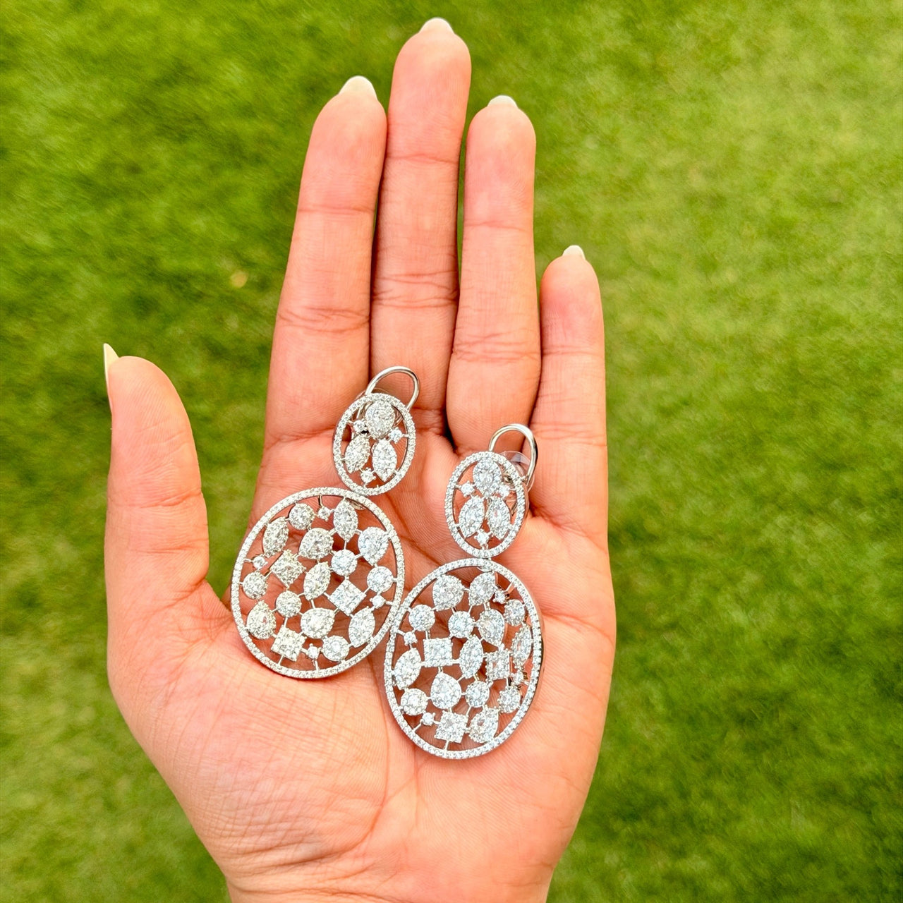 Designer CZ Dangle Earrings – Silver Statement Bridal Jewelry for Women