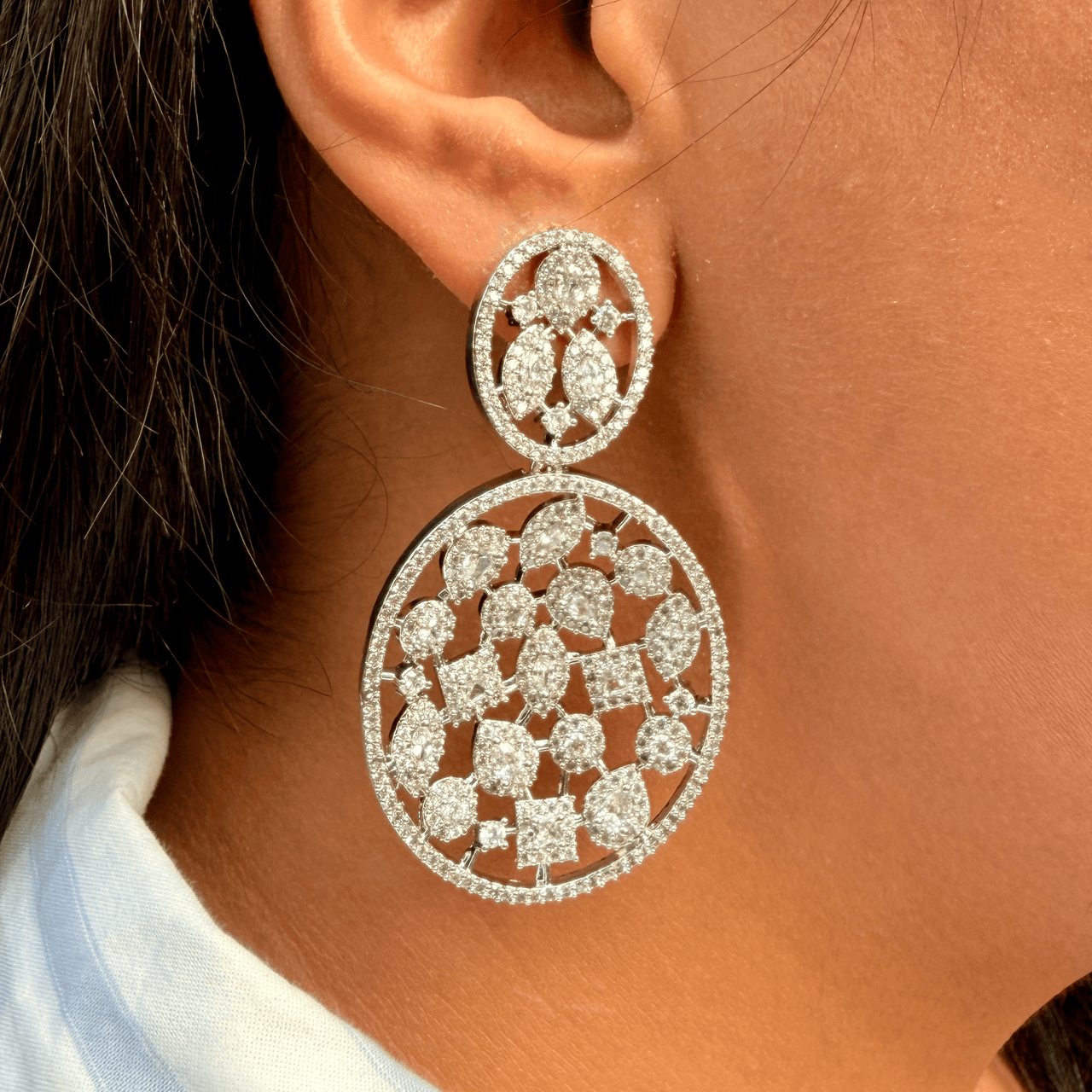 Designer CZ Dangle Earrings – Silver Statement Bridal Jewelry for Women