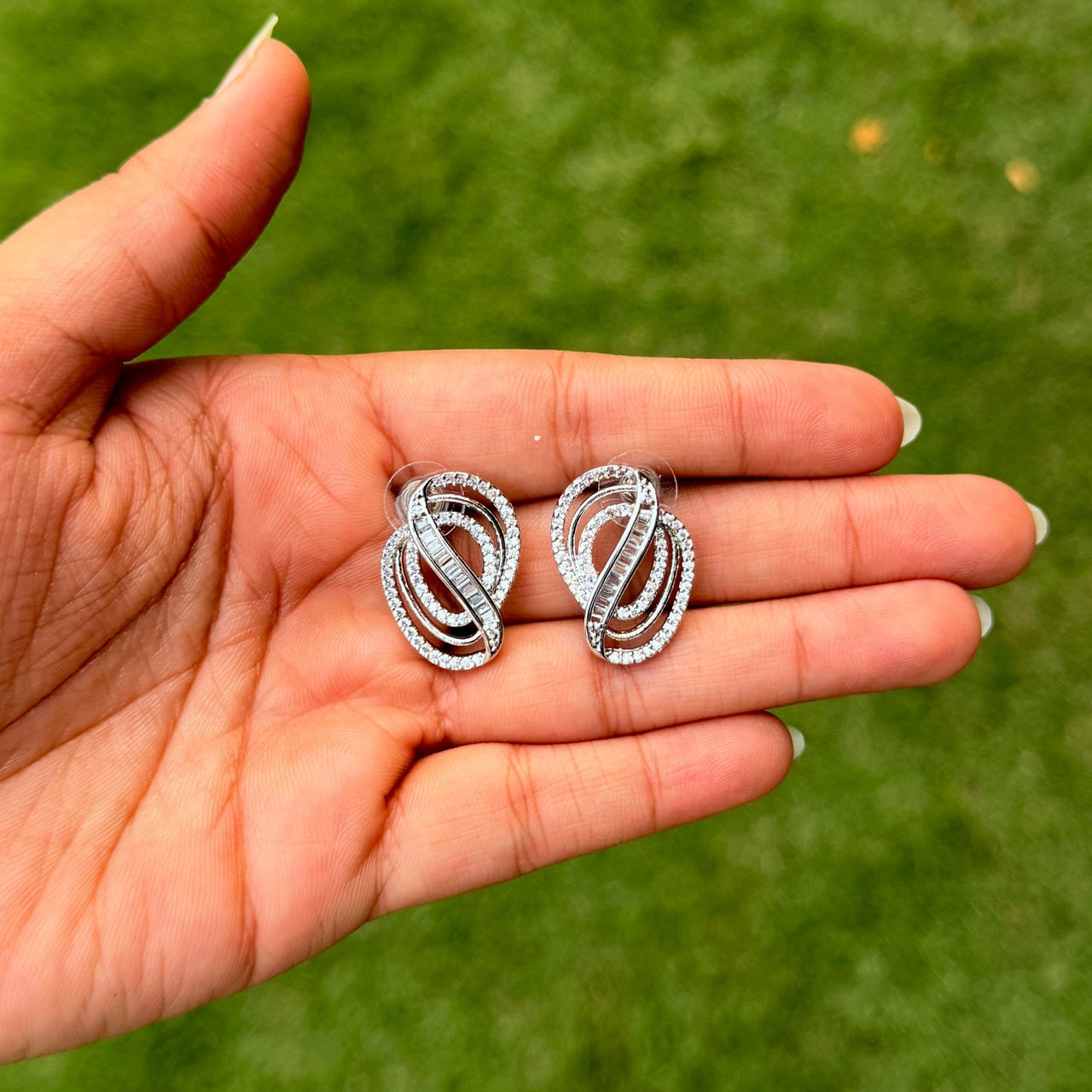 Silver CZ Knot Stud Earrings – Modern Bridal Jewelry for Women