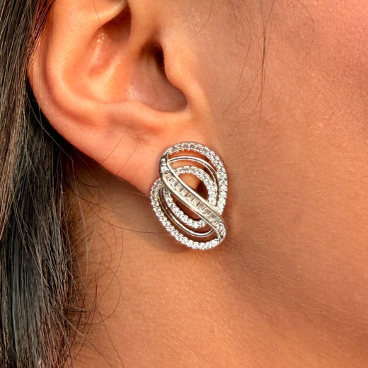 Silver CZ Knot Stud Earrings – Modern Bridal Jewelry for Women
