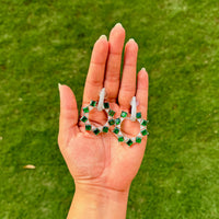 Thumbnail for Emerald Mint Green CZ Dangle Earrings – Silver Tone Statement Indian Jewelry