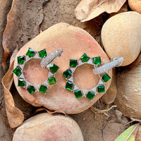 Thumbnail for Emerald Mint Green CZ Dangle Earrings – Silver Tone Statement Indian Jewelry