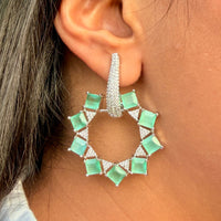 Thumbnail for Mint Green CZ Drop Earrings – Silver Emerald Style Indian Jewelry
