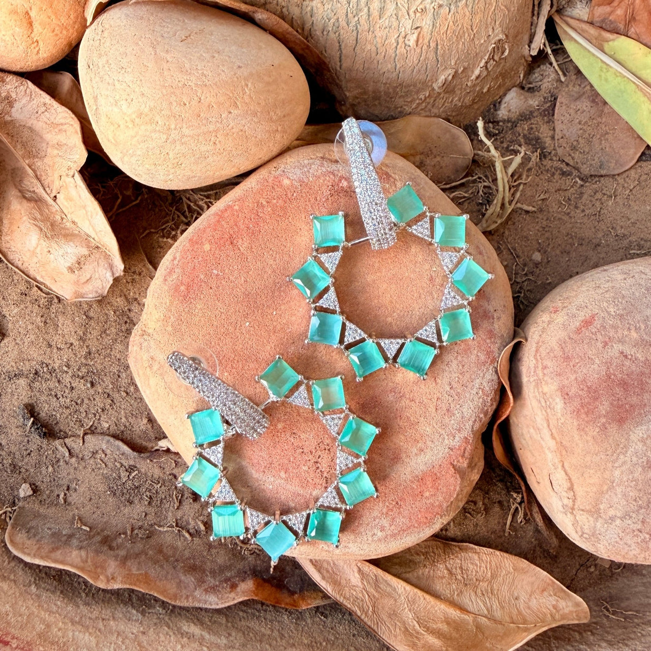 Mint Green CZ Drop Earrings – Silver Emerald Style Indian Jewelry