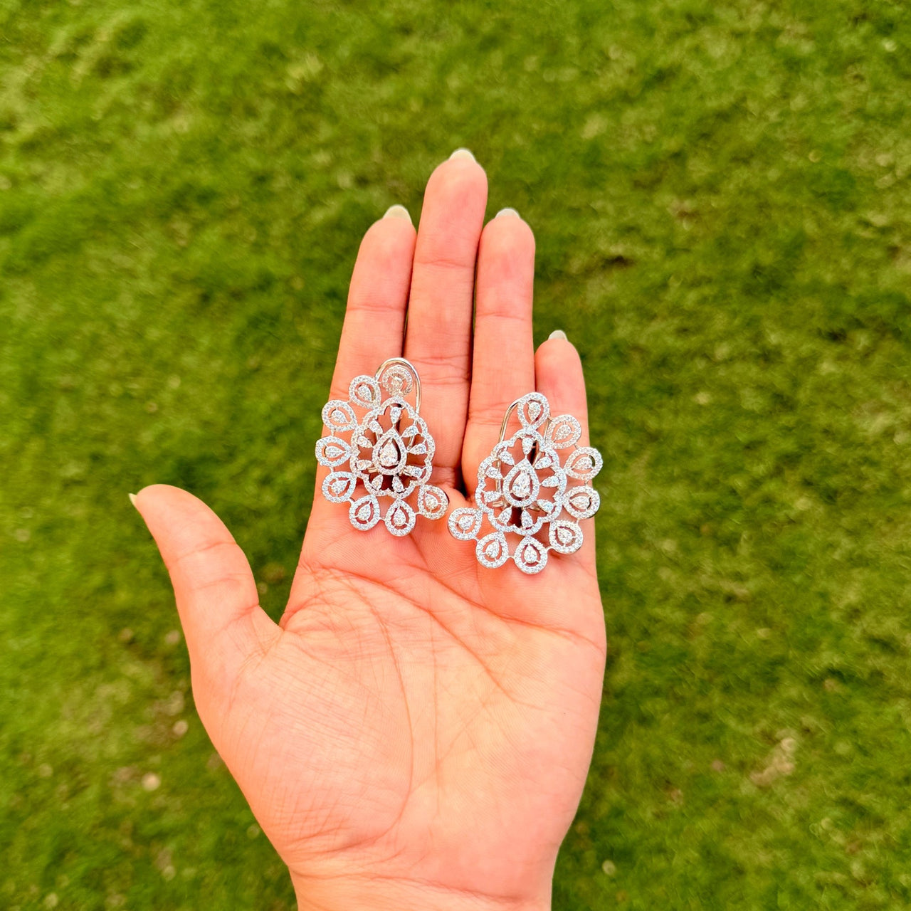 Crystal Sunburst Statement Earrings with CZ Stones – Art Deco Bridal Earrings