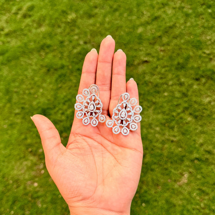 Crystal Sunburst Statement Earrings with CZ Stones – Art Deco Bridal Earrings