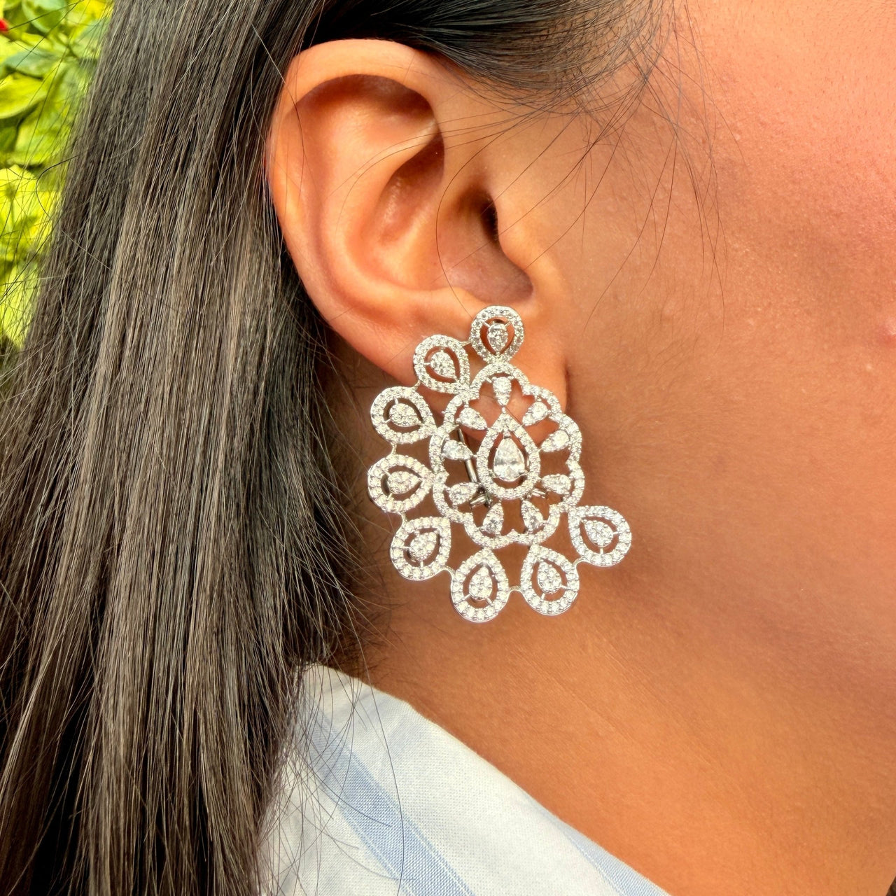 Crystal Sunburst Statement Earrings with CZ Stones – Art Deco Bridal Earrings