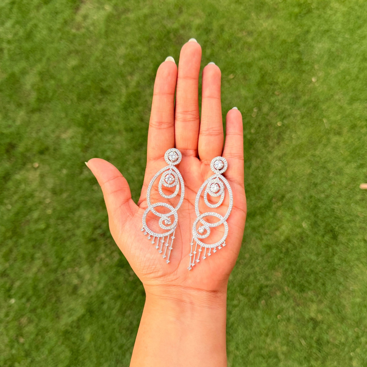 Cubic Zirconia Chandbali Earrings – Silver Indian Bridal & Punjabi Jewelry