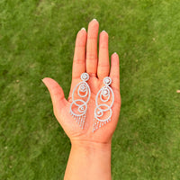 Thumbnail for Cubic Zirconia Chandbali Earrings – Silver Indian Bridal & Punjabi Jewelry