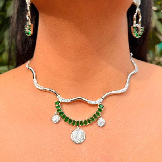 Emerald CZ AD Necklace Set – Bridal Statement Jewelry | Indian & Pakistani Wedding Jewelry