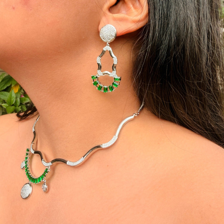 Emerald CZ AD Necklace Set – Bridal Statement Jewelry | Indian & Pakistani Wedding Jewelry