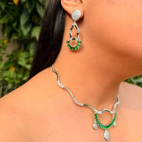 Thumbnail for Emerald CZ AD Necklace Set – Bridal Statement Jewelry | Indian & Pakistani Wedding Jewelry