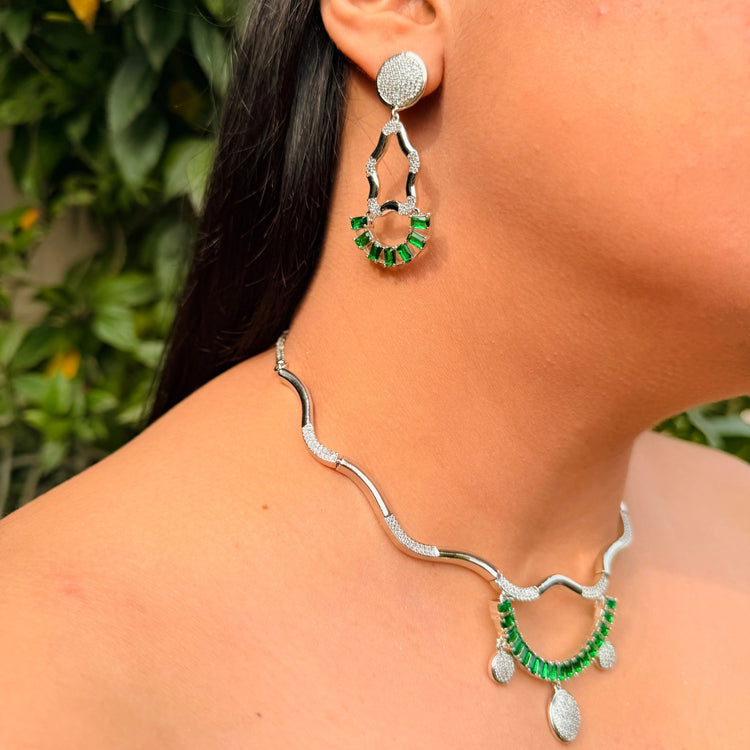 Emerald CZ AD Necklace Set – Bridal Statement Jewelry | Indian & Pakistani Wedding Jewelry