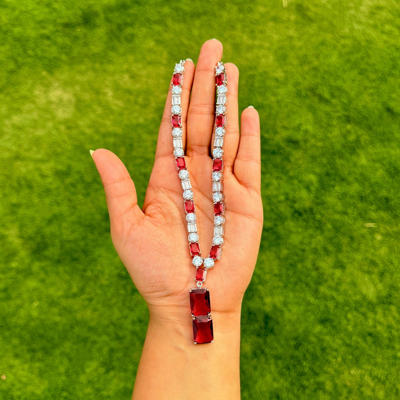 Ruby Red Bridal Necklace Set – Statement Wedding Jewelry with Earrings