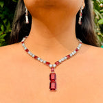 Thumbnail for Ruby Red Bridal Necklace Set – Statement Wedding Jewelry with Earrings