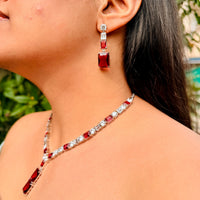 Thumbnail for Ruby Red Bridal Necklace Set – Statement Wedding Jewelry with Earrings