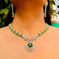 Thumbnail for Emerald Green Crystal Jewelry Set – CZ AD Bridal Necklace & Earrings Set | Wedding Jewelry
