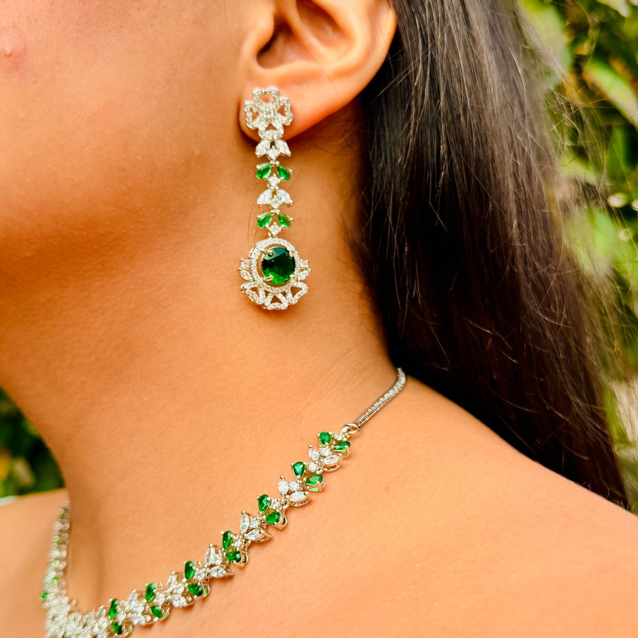 Emerald Green Crystal Jewelry Set – CZ AD Bridal Necklace & Earrings Set | Wedding Jewelry