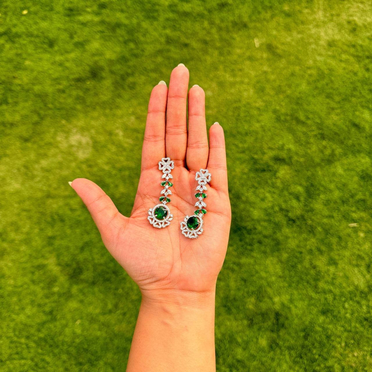 Emerald Green Crystal Jewelry Set – CZ AD Bridal Necklace & Earrings Set | Wedding Jewelry