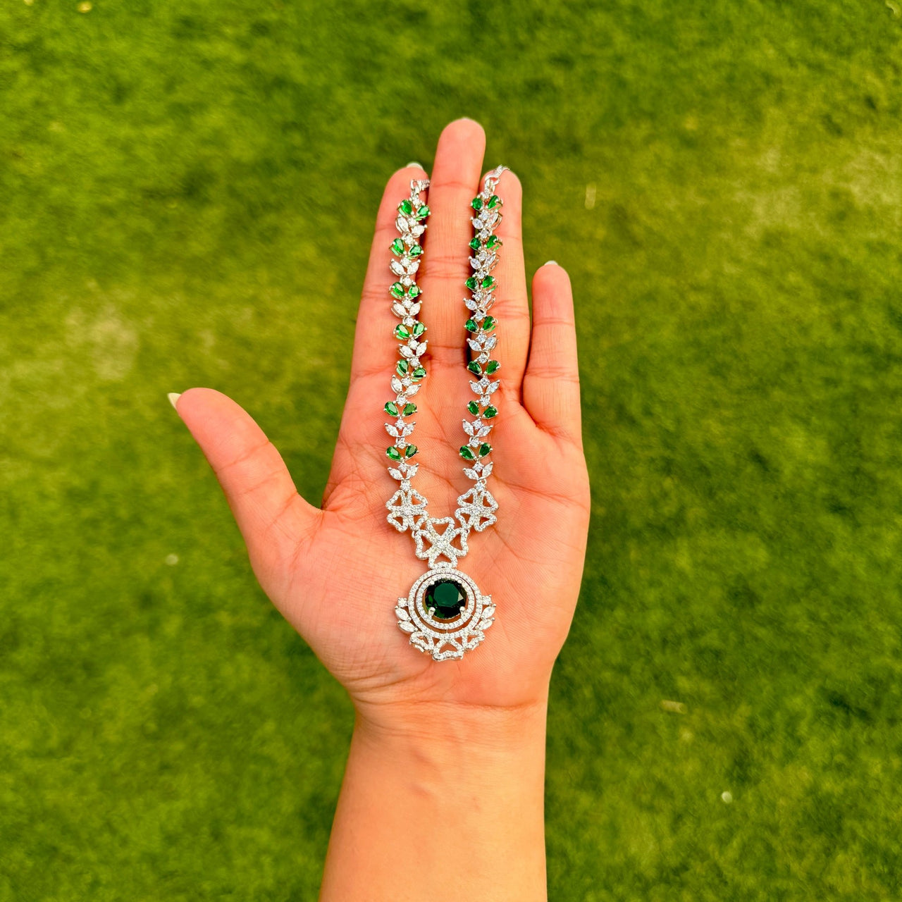 Emerald Green Crystal Jewelry Set – CZ AD Bridal Necklace & Earrings Set | Wedding Jewelry