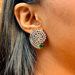 Thumbnail for Green CZ American Diamond Leaf Earrings – Silver Tone Elegant Jewelry