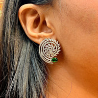Thumbnail for Green CZ American Diamond Leaf Earrings – Silver Tone Elegant Jewelry