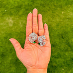 Thumbnail for Green CZ American Diamond Leaf Earrings – Silver Tone Elegant Jewelry