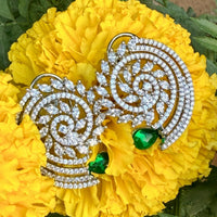Thumbnail for Green CZ American Diamond Leaf Earrings – Silver Tone Elegant Jewelry