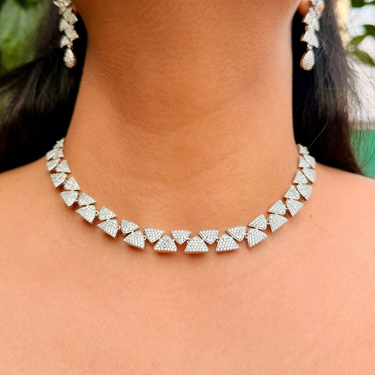 Traditional Indian Bridal Jewelry Set – CZ Diamond Look Necklace with Earrings