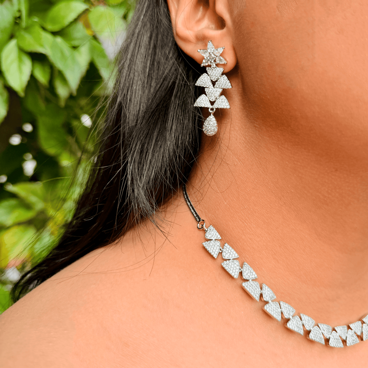 Traditional Indian Bridal Jewelry Set – CZ Diamond Look Necklace with Earrings