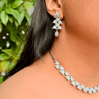 Thumbnail for Traditional Indian Bridal Jewelry Set – CZ Diamond Look Necklace with Earrings