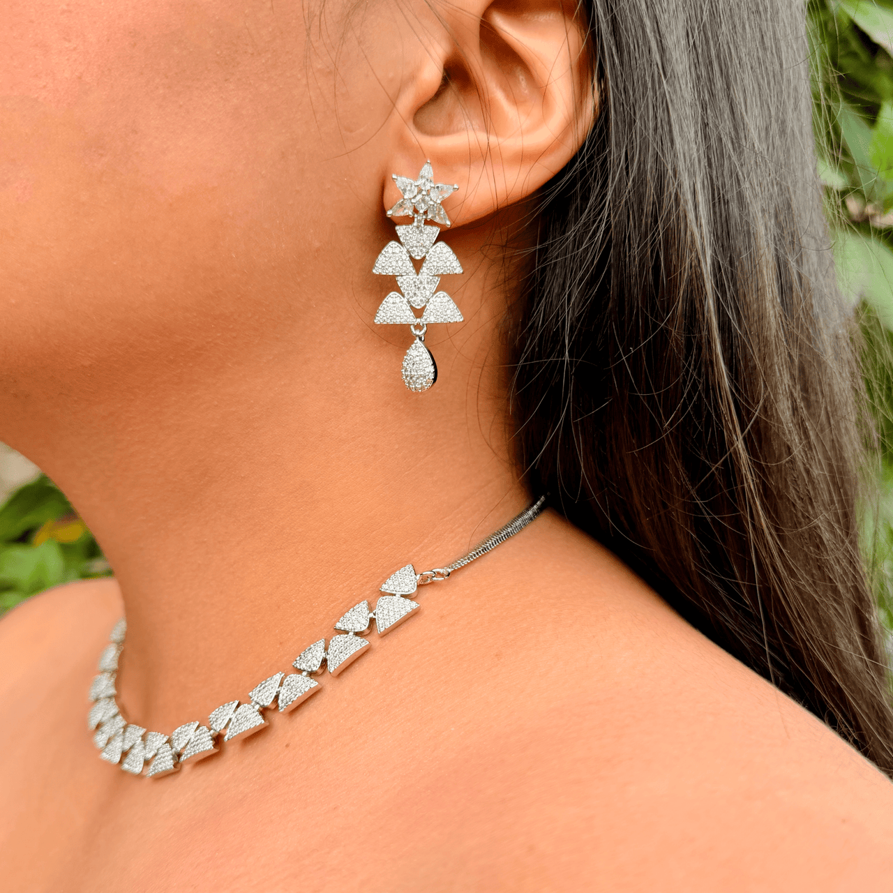 Traditional Indian Bridal Jewelry Set – CZ Diamond Look Necklace with Earrings