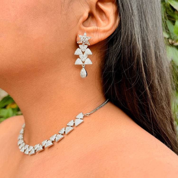 Traditional Indian Bridal Jewelry Set – CZ Diamond Look Necklace with Earrings